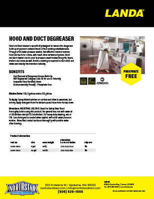 Hood & Duct Degreaser Product Sheet