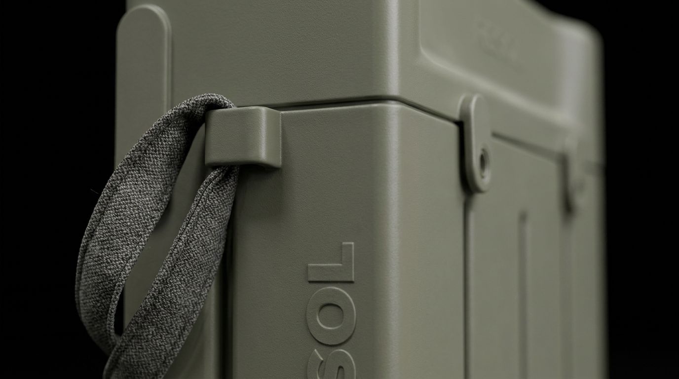 The Box en acabado musgo, detalle de la correa.