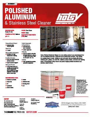 Polished Aluminum And Stainless Steel Cleaner Product Sheet