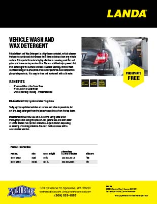 Vehicle Wash And Wax Detergent Product Sheet