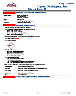 Cling & Clean SDS